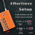 ANVIL TSA Approved Luggage Locks with Search Alert Indicator, 4-Digit Combination Suitcase Lock, Advanced TSA008 Core Heavy Duty Anti-Theft Travel Lock for Double Zippers, Backpacks (4, Orange)