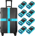 BILIONE 8 Pcs Luggage Straps, 79" Long Belts Keep Suitcase Secure While Traveling, TSA Approved Add a Bag Premium Accessory for Travel Bag Closure (8Pcs Blue)