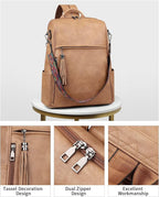 FADEON Leather Laptop Backpack for Women Designer 15.6 inch PU Laptop Bag, Ladies Travel Computer Work Backpack Camel Brown