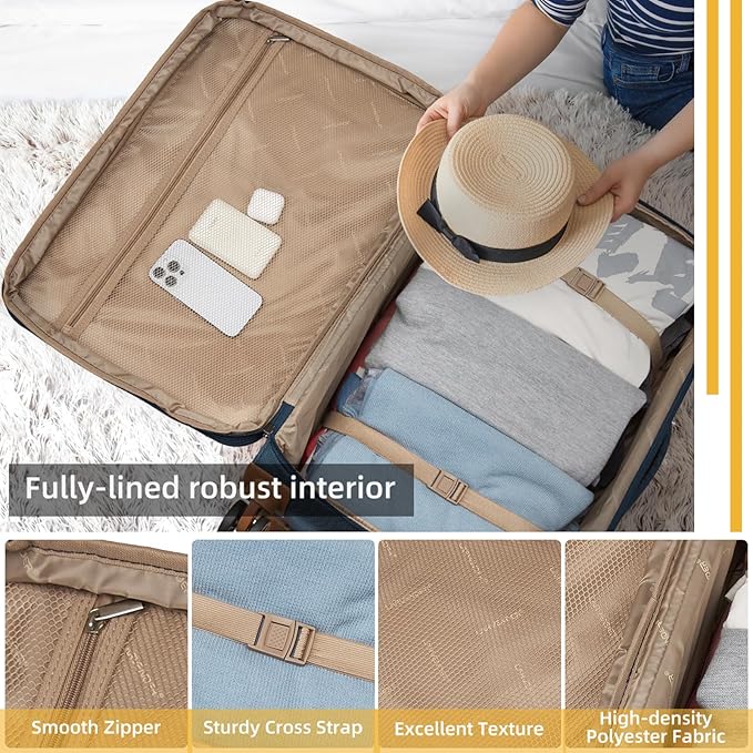 Softsied Suitcases 4 Piece Luggage, Polyester with Spinner Wheels and Lock, Suitable for Carrying Around and for Travel, Unisex, Navy Blue