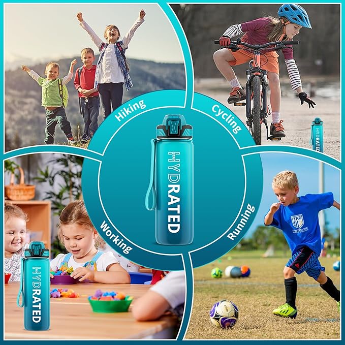 QLUR Water Bottle with Straw, 27oz Motivational Water Bottles with Time Marker to Drink, Tritan BPA Free, 750ml Sports Water Bottle with Carry Strap LeakProof for School Fitness Outdoor (1Pack)