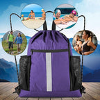 BeeGreen Purple String Bag Sack Gym Backpack with Shoe Compartment and Two Water Bottle Holder for Men Women Lightweight Durable Drawstring Cinch Sackpack