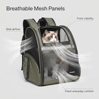 Cat Backpack Carrier for Small Dogs and Medium cat Puppy Kitten Bunny Pet Carrier Backpack Collapsible with Fully Ventilated Mesh with Safety Leash (DarkGreen, 12.9" L x 10.62" W x 15.5" H - M)