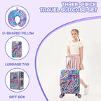 Kids Luggage with Spinner Wheels 5 Piece Carry on Suitcases for Girls Backpack with Lunch Box Pencil Case 16" Toddler Suitcase Set Airline Approved (Blue Purple Leopard)