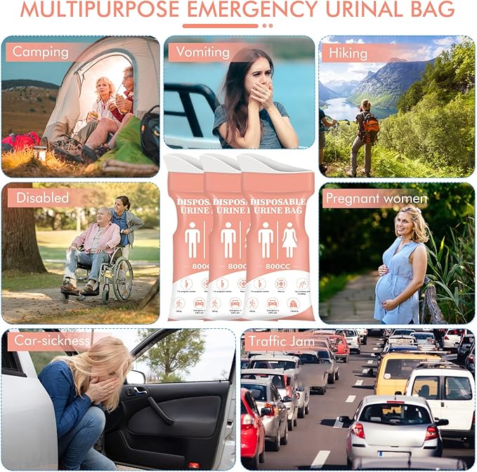 DIBBATU Disposable Urine Bag, 12/24 Pack Pee Bags for Travel for Women/Men, 800ML Emergency Portable Urinal Bag and Vomit Bags, Unisex Urinal Bag for Camping, Traffic Jams, Pregnant