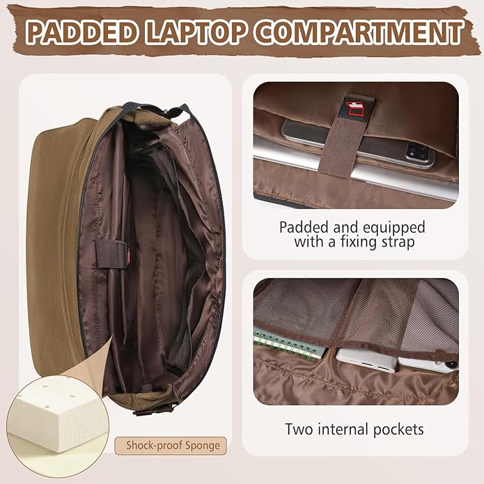 RAINSMORE Messenger Bag for Men 15.6-17.3 Inch Laptop Bag Water-resistant Canvas Briefcase Computer Satchel for Work College