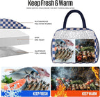 douyadady Lunch Bag Women/Men Lunch Box Women/Men (Blue+Beige Checkerboard)