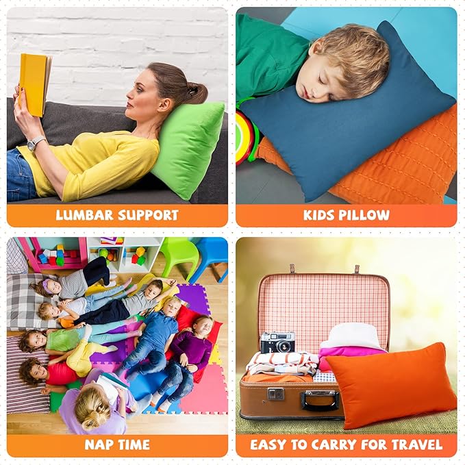 Kigley 6 Pack Mini Pillows for Daycare 9.1 x 13.8'' Small Travel Soft Breathable Cotton Pillow for Kids School Nap Travel Pet Neck Lumbar Purse Insert (Light Color)