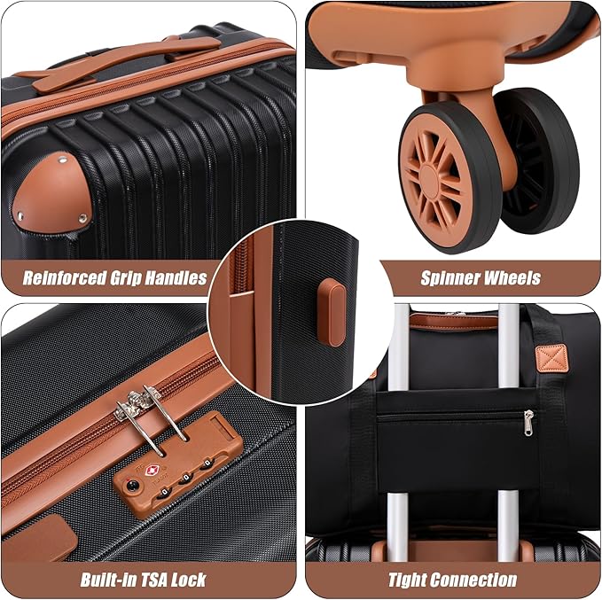 Cosbarn Luggage Sets 5 Piece Suitcases with Wheels, Suitcase Set ABS Hard Case Luggage with TSA Lock Spinner Wheels Durable Travel Luggage