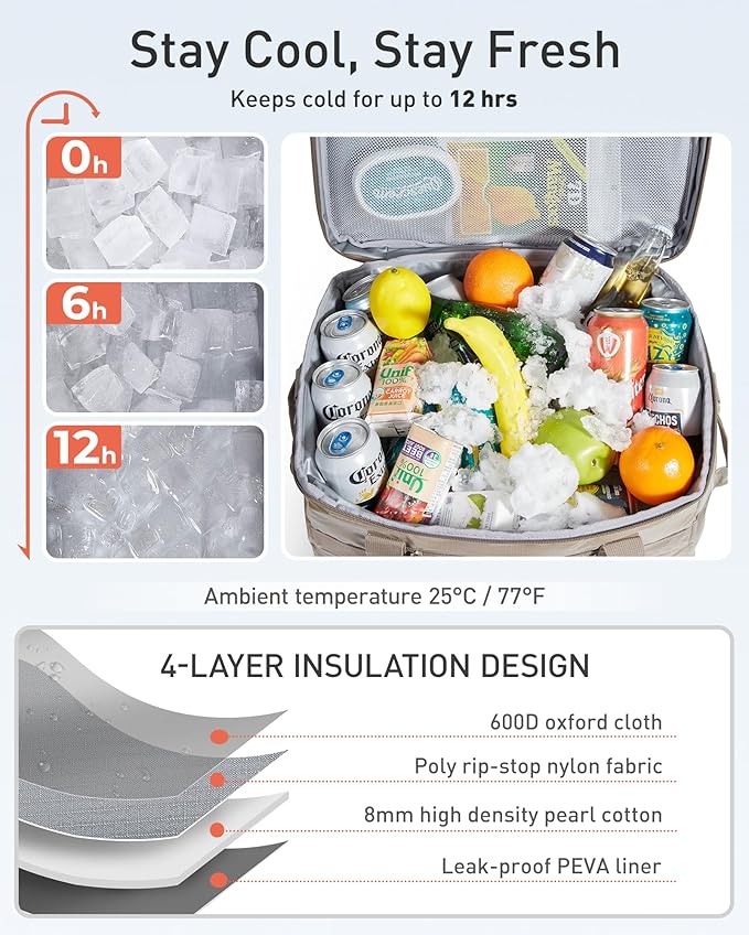 TOURIT Soft Sided Cooler Bag Insulated 30/48/60 Cans, Large Collapsible & Leakproof Ice Chest for Picnic, Beach, Camping, Travel