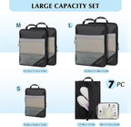 PFEYRPK Lightweight Compression Packing Cubes for Suitcases, Compressible Expandable Travel Packing Organizer with Clear Toiletries and Backpack Bag, Travel Essentials for Carry on Luggage 7 Set