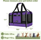 GAPZER Per Carrier for Cat 18x11x11 Inch FAA Complaint, Kitten Taxi Top Load Soft Cloth Bag, Small Animal Portable in Cabin Crate Shih Tzu Dog Kennel Carry Case, 4-Sided-Ventilated Kitty Purse Purple