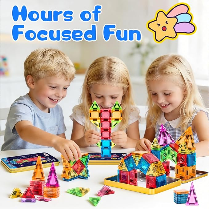 Magnetic Tiles Magnetic Blocks Building Toy: Portable Mini Magnetic Tiles Travel Set 48 Pieces Montessori Toys Birthday Gift for Kids Girls and Boys Ages 3-12 Years Old Preschool Classroom Must Haves