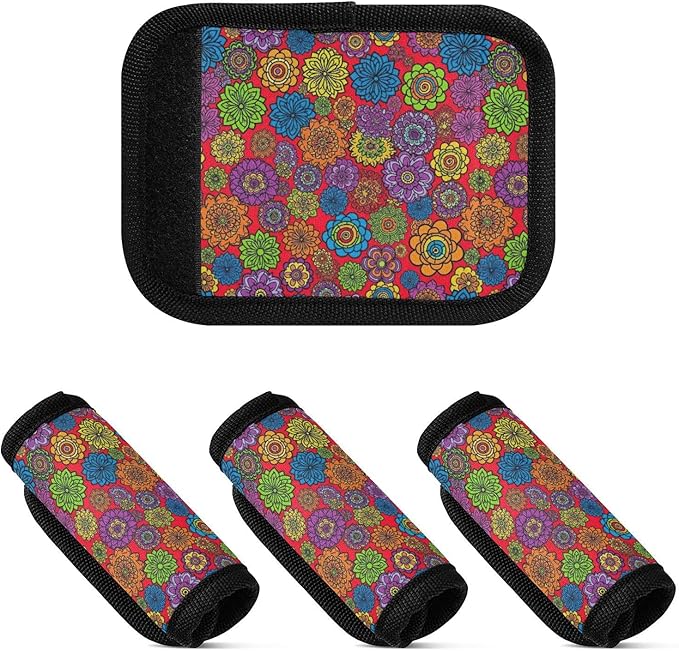 Boho Mandala Flowers Luggage Handle Cover and Instant Suitcase Identifier, 4 Pack, 5.9 x 4.3 Inches No-Slip Luggage Handle Wraps with Writable Luggage Tags