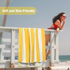 HENBAY Large Oversized Beach Towel - 35 x 70 Inch Microfiber Pool Towel, Yellow Striped Quick Dry Cabana Swim Towel