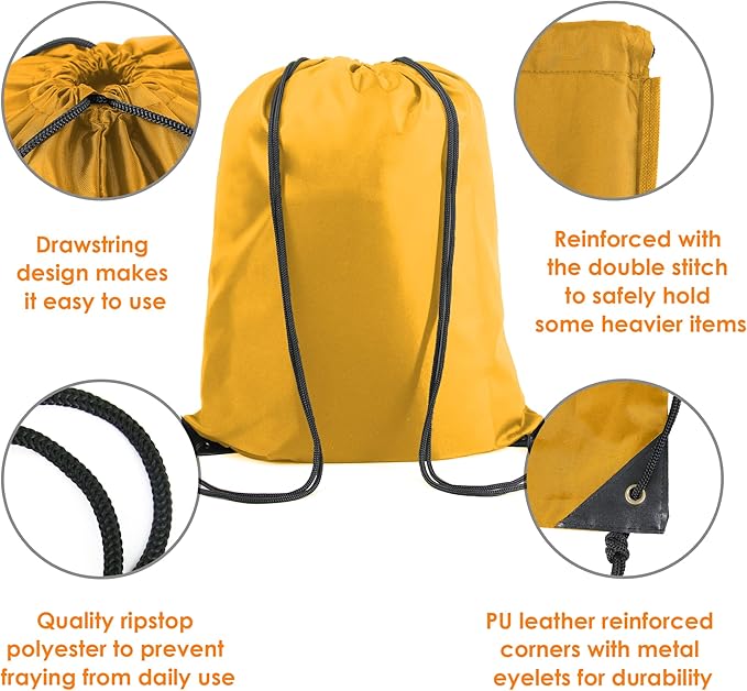 BeeGreen Yellow Drawstring Backpack Bags Bulk 2 Pack X-Large 22.4" L x 17.5" W Sports Cinch Sackpack Gym String Bags Machine Washable Heavy Duty for Men Women
