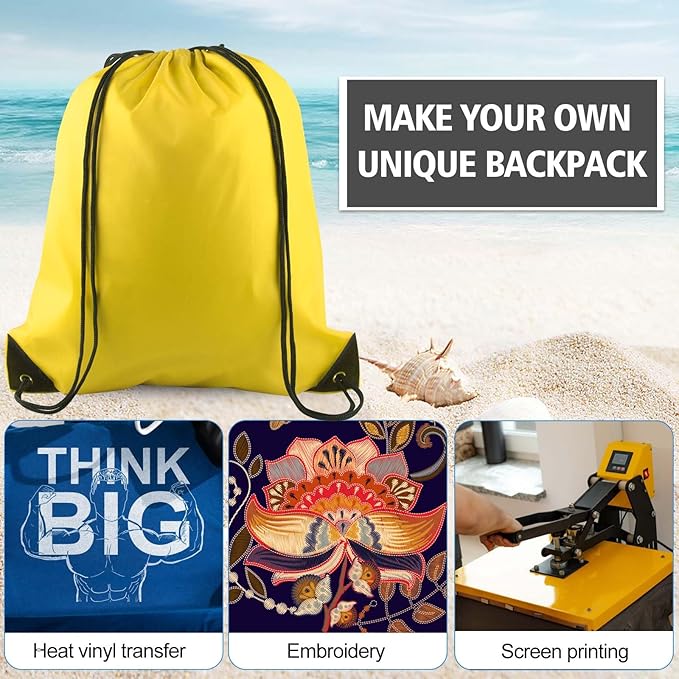 PLULON 6 Pcs Yellow Drawstring Bags - Drawstring Backpack - Gym, Sports, Travel - 34cm*40cm/13.4"*15.7