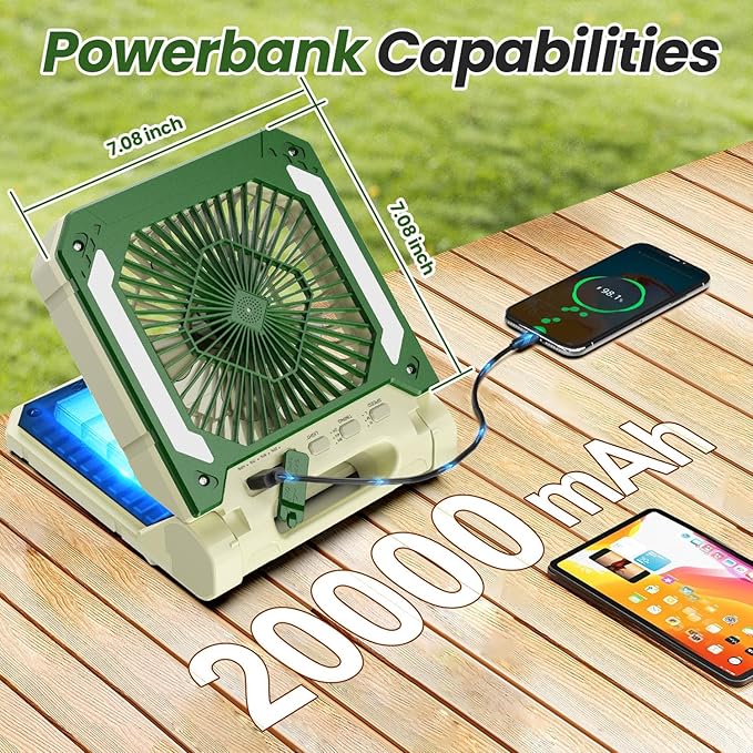 20000mAh Portable Fan Rechargeable with Solar Panel 2-in-1, 3 Speeds Cordless Battery Powered Fan with Led Lantern,Timer, Quiet USB-C Table Fan for Travel Tent Hurricane Office Home Bedroom (Beige)