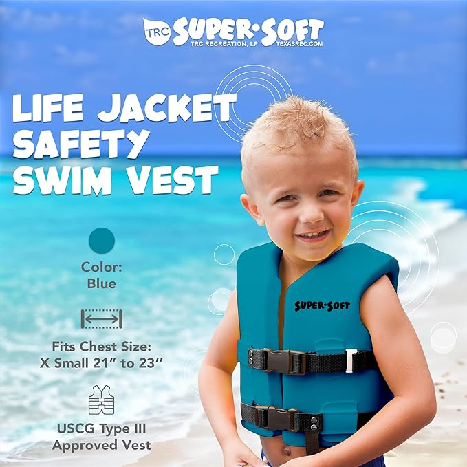 TRC Recreation Super Soft Child Life Jacket USCG Approved Vinyl Coated Foam Swim Vest for Kids Swimming Pool and Beach Gear