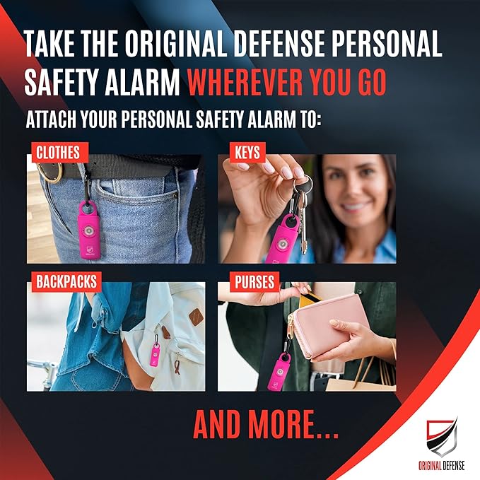 Original Defense® Siren Self-Defense Alarm - 130 dB Keychain Alarm with LED Strobe Light for Women, Children, and Elderly - Police Recommended - (Magenta, 1 Count)
