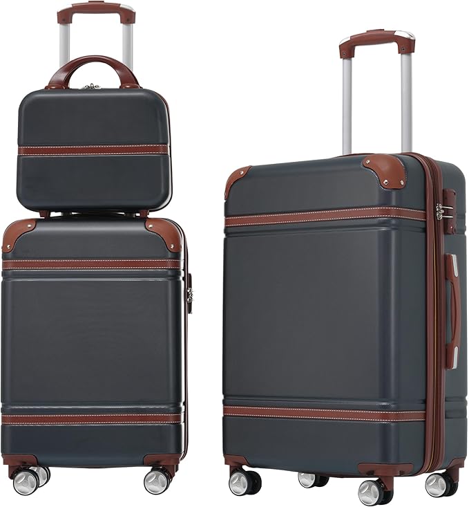 Luggage Sets, 2 Piece Carry on Luggage Set with Travel Bag, 2 Piece Expandable Spinner Hardshell Suitcase with TSA Lock, Back to School Suitcase, Women Men (Black, 20/24 inch+Cosmetic Case)