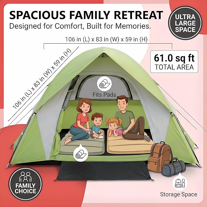 XL 1/2/3/4 Person Dome Camping Tent,Tents for Camping,Tents for Camping Waterproof,Double Layer Waterproof, Removable Rain Fly, for Outdoor Hiking, Fishing