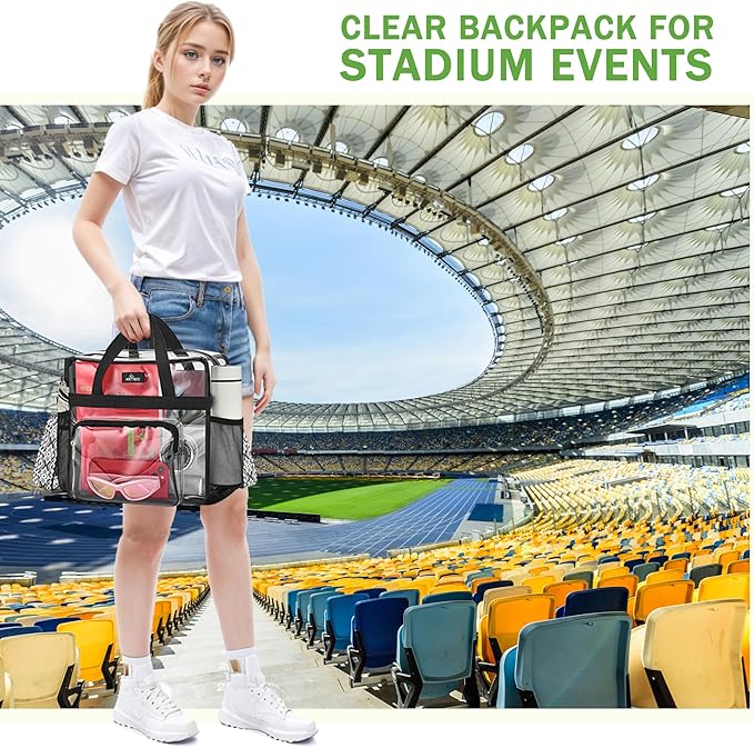 MAY TREE Clear Bag for Stadium Events, 12x6x12 Clear Tote Bag with Removable Strap, Transparent Bag for Concert Sports Gym, White Block-Strap