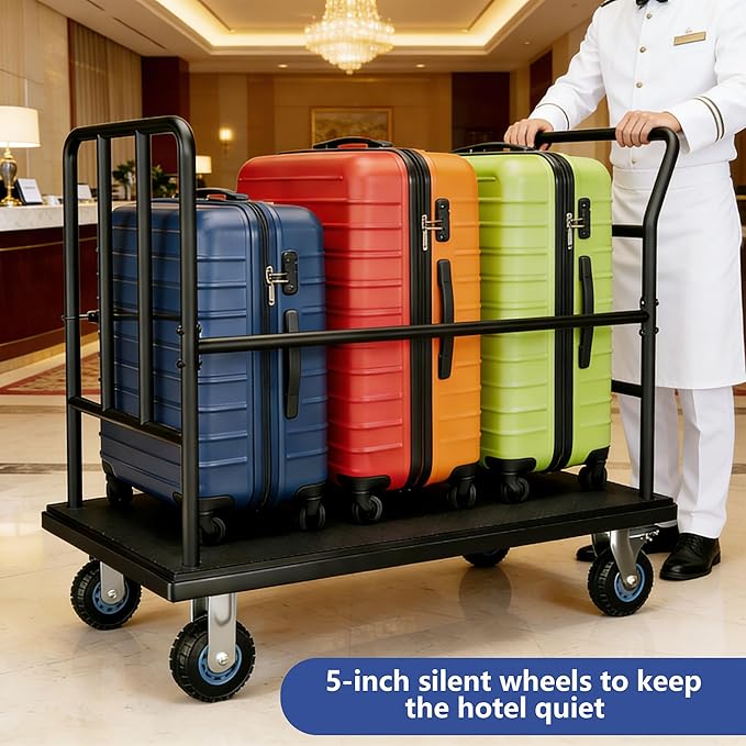 Luggage Cart,Heavy-Duty Steel Luggage Trolley with Wheels,850LB Load Hand Truck,Reinforced Frame for Hotel Bellman,Airport & Hospitality Use,Smooth-Rolling Platform Dolly