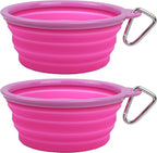 Collapsible Silicone Water Travel Bowl with Clip for Dog and Cat, Portable and Durable Pop-up Feeder for Convenient On-The-go Feeding – Size: Large (5 Cups) Pink – 2 Pack