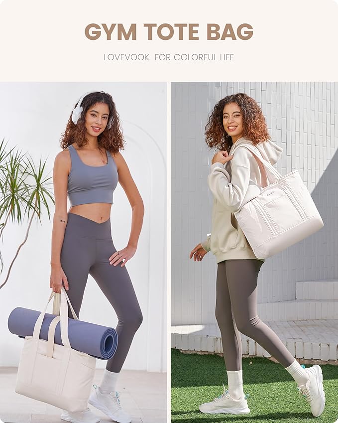 LOVEVOOK Tote Bag for Women,Lightweight Gym Tote Bag with Zipper,Work Tote with Laptop Pocket,Nurse Dance Yoga Bag for Travel