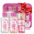 Bath and Body Gift Set for Women and Girls, 3PC Travel Size Self Care Spa Kit with Shower Gel, Body Lotion & Body Mist, Japanese Cherry Blossom Floral Scent, Gift for Teens Mom Bride Friends