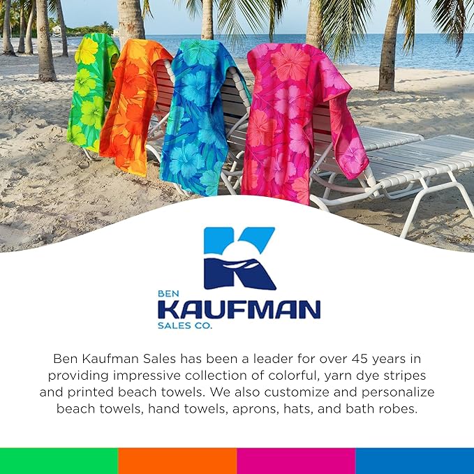 Kaufman - Colorful Hibiscus Beach Towels | 100% Cotton with Ends Hemmed | 30" x 60" | Colorful Soft & Absorbent Pool Towels for Adults and Kids | Fiber Reactive | 12 Pack