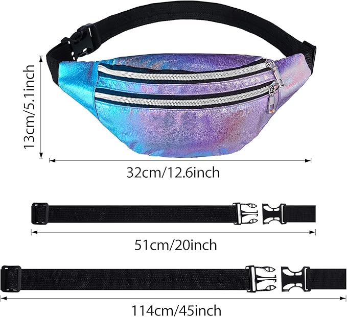 Frienda 2 Pieces Holographic Fanny Pack for Women Colorful Sport Waist Bag Pack