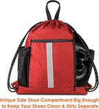 BeeGreen Red Drawstring Backpack Gymsack Bag with Shoe Compartment and Two Side Mesh Pockets Lightweight Durable Sports Cinch Sackpack 1 Pack for Women Men Workout Swim