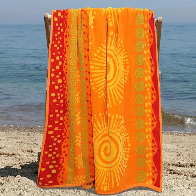 COTTON CRAFT Oversized Beach Towels - 2 Pack XXL 35x84 - The Big Kahuna 7 Foot Extra Large Beach Blanket Towel - Big & Tall - 100% Cotton Jacquard Velour Soft Luxury Towel - Sunshine Orange Yellow