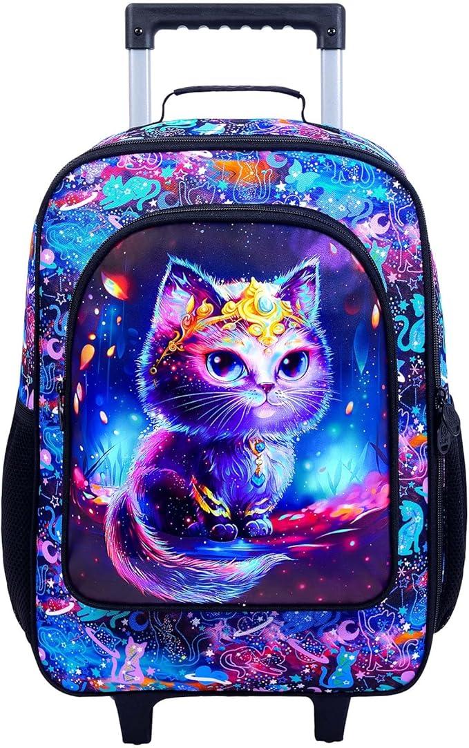 Kids Suitcases for Girls, Cute Cat Luggage Rolling with Wheels, kids carry on luggage for Children Toddler Elementary(Black)