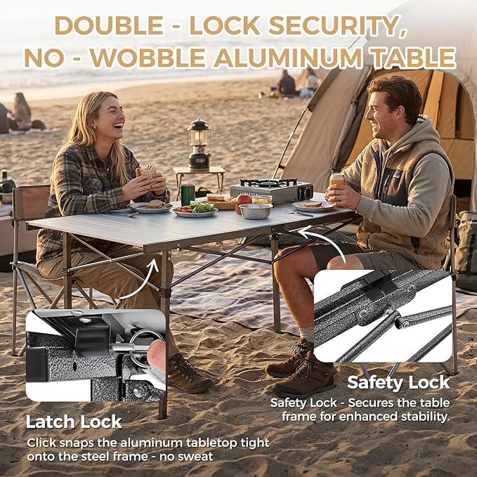 KingCamp Aluminum Camping Table Foldable, Large 53.5" Roll Up Camp Table Folding Seamless Tabletop Heavy Duty Duck Hunting Camping Tables Metal Portable Outdoor Collapsible for RV BBQ Picnic Hunting