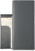 RFID Blocking Leather Passport Holder with AirTag Holder, Travel Wallet with Card Slots, Long Passport Cover for Men & Women (Gray)