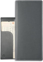 RFID Blocking Leather Passport Holder with AirTag Holder, Travel Wallet with Card Slots, Long Passport Cover for Men & Women (Gray)