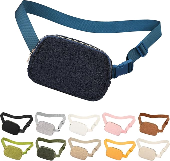 Fleece Fanny pack with Adjustable Strap for Women and Men Crossbody Bag Bum Bag, Waist Pack for Hiking Workout Sports Travel Blue
