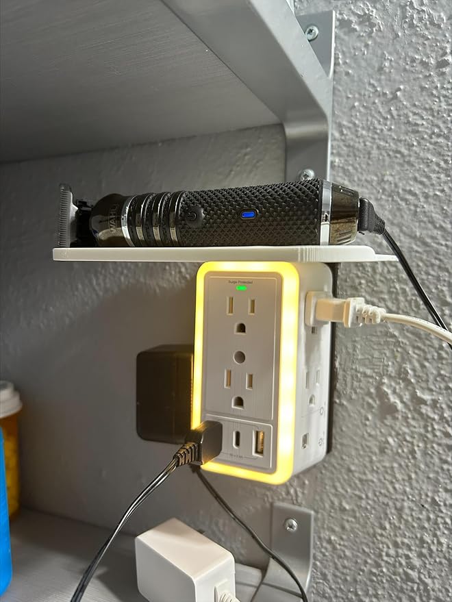 Shelf for Multi Surge Protected Outlets,Wall Outlet Extender with Night Light,6 Outlet 3 USB Ports, Three Sided Power Strip with Adapter Spaced Sockets, 1050 Joules Accessory
