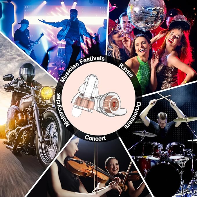High Fidelity Concert Earplugs for Concerts Musicians，Earplugs for noise reduction，24db Advanced Filter Technology Ear Protection for Music Festivals,DJ's, Nightclub, Drummers - 2 Pairs （Pink）