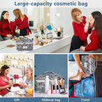 Gosect Large Makeup Bag, Cute Cosmetic Bag for Women Girls, Floral Coquette Aesthetic Toiletry Bag, Travel Make Up Organizer Bag (Black Rose Flower)