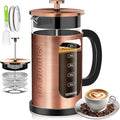 French Press Coffee Maker 34oz / 1 Quart 304 Stainless Steel Coffee Press,with 4 Filters System, Heat Resistant Thickness Borosilicate Glass, Brewed Coffee Pot (Copper)