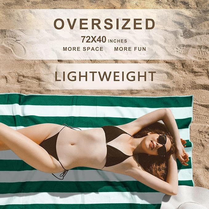Genovega 4 Packs Oversized Stripe Beach Towel Thin Set for Women Men in Absorbent Big Extra Large XL Clearance Travel Family Toweling Accessories Essentials Adults Gift