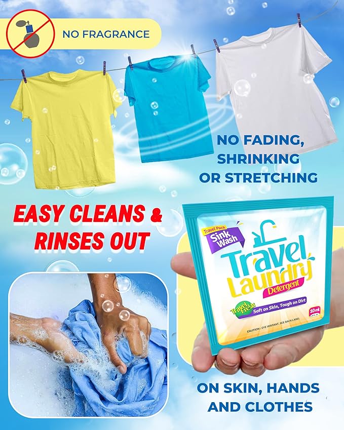 TidyFriend Sink Travel Laundry Detergent 10 ml, 8 Pack Lightweight Travel Size Laundry Detergent Packets, Must Haves Laundry Essentials