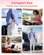 Portable Charger with Built-in Cables,22.5W Super Fast Charging Power Bank Slim Phone Charger,10000mAh Travel Battery Pack Battery Bank with Smart LED Display for iPhone, Android & USB-C (Pink)