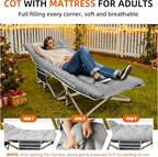 Fragess Portable Camping Cot, 600LBS Max Load, Extra Wide with Thick Mattress, Folding Cot for Outdoor Camping/Office, Home Nap (Grey)