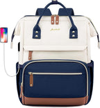 Focdod Laptop Backpack for Womem Work Bags: 15.6 Inch Travel BackPacks Durable Back Pack With USB Charging Port Anti Theft Fashion College BookBag Purse Bussiness Daypack for Nurse Teacher Navy Beige