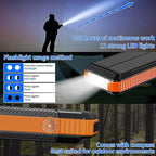 Solar Charger Power Bank 49800mAh, Portable Phone wireless Charging Built-in 4 Cables 22.5W Fast Charging,Type-C input/Output Port Solar Panel Charger with Flashlights&Compass for Camping（Orange)